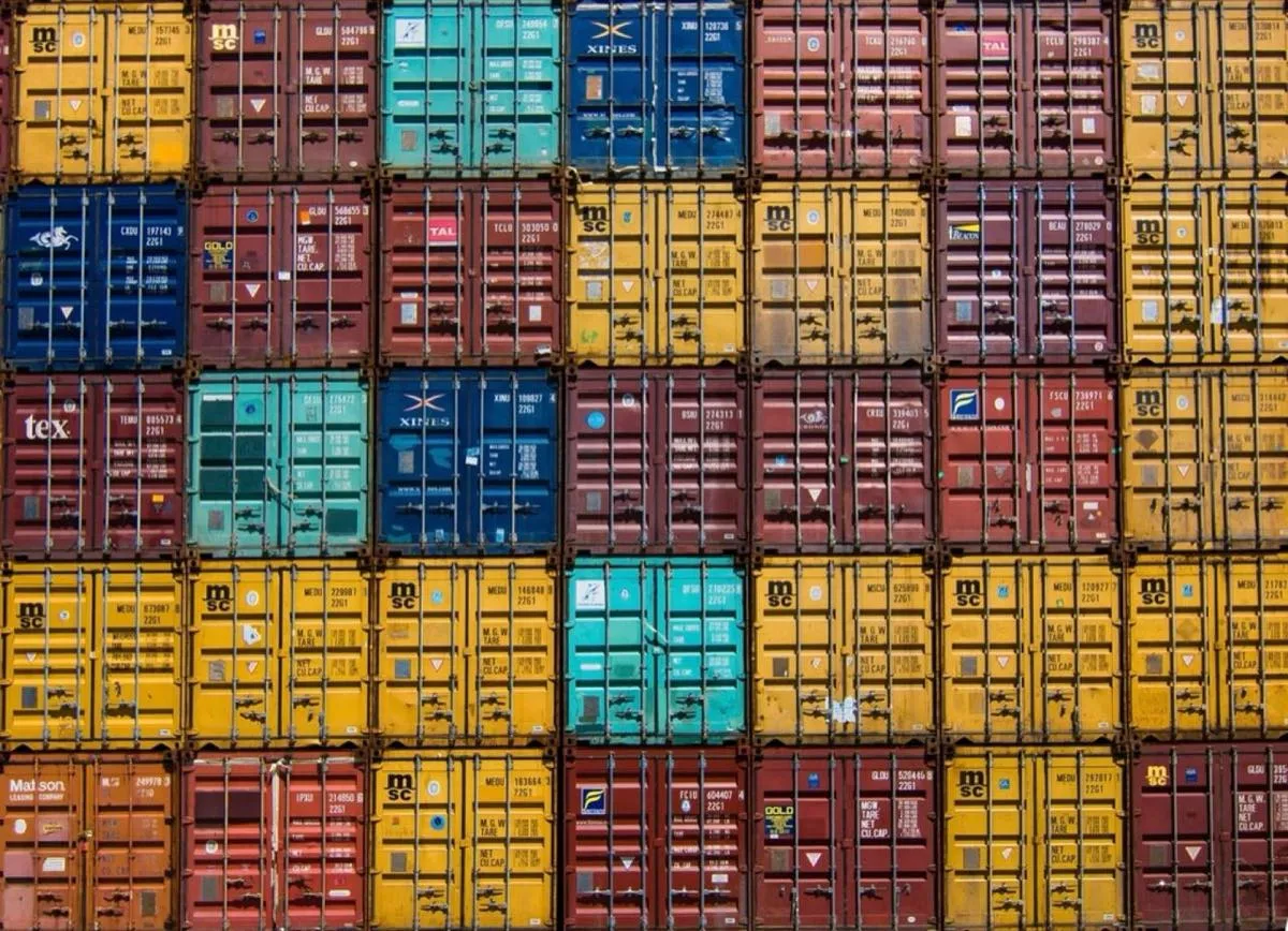 Stacked shipping containers ready for export
